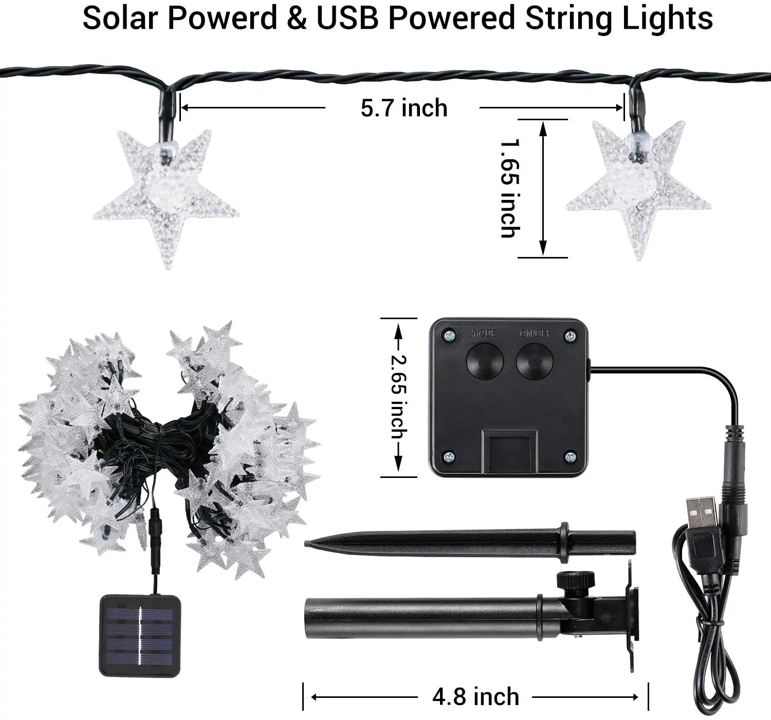 Star Solar String Light Outdoor, 18M/59ft, 110 LED Solar and USB Powered, 8 Decorative Modes Pattan Australia